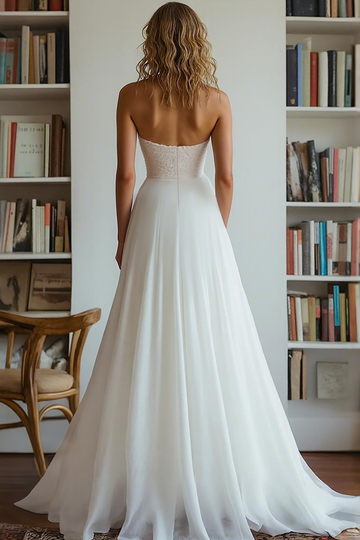 White Asymmetrical A Line Wedding Dress With Sequins